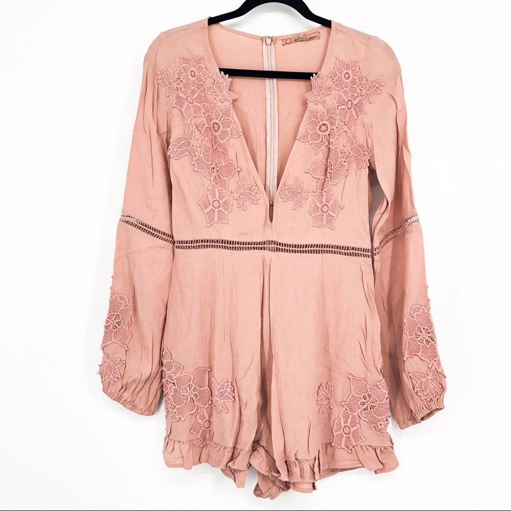 For Love And Lemons Lilou Floral Lace Pink Romper